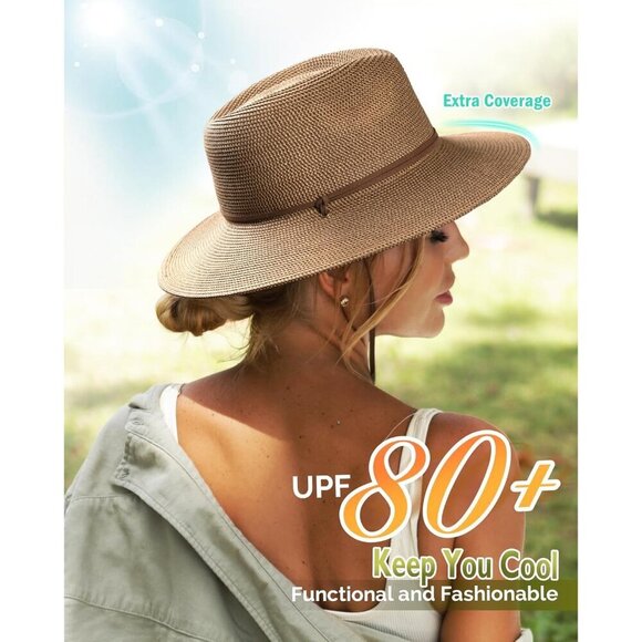 Women\'s Wide Brim Straw Sun Hat UPF 80+ Beach Fashion Fedora for Outdoor main image 5